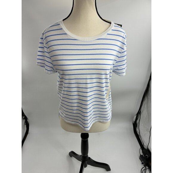 Universal Thread Striped T Shirt Womens Size L White Blue Short Sleeve Casual - Picture 1 of 7